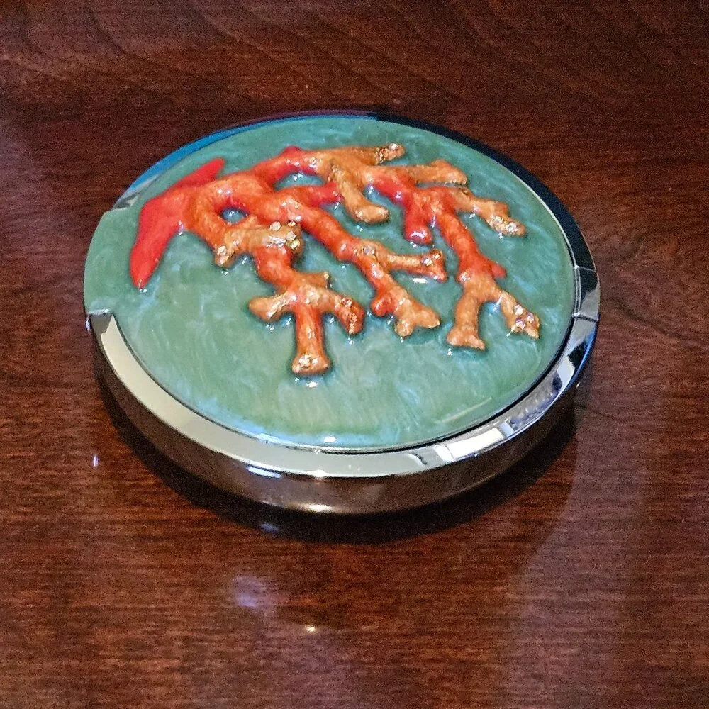 RARE LIMITED EDITION JAY STRONGWATER CHANTECAILLE CORAL CRYSTAL ENAMEL COMPACT